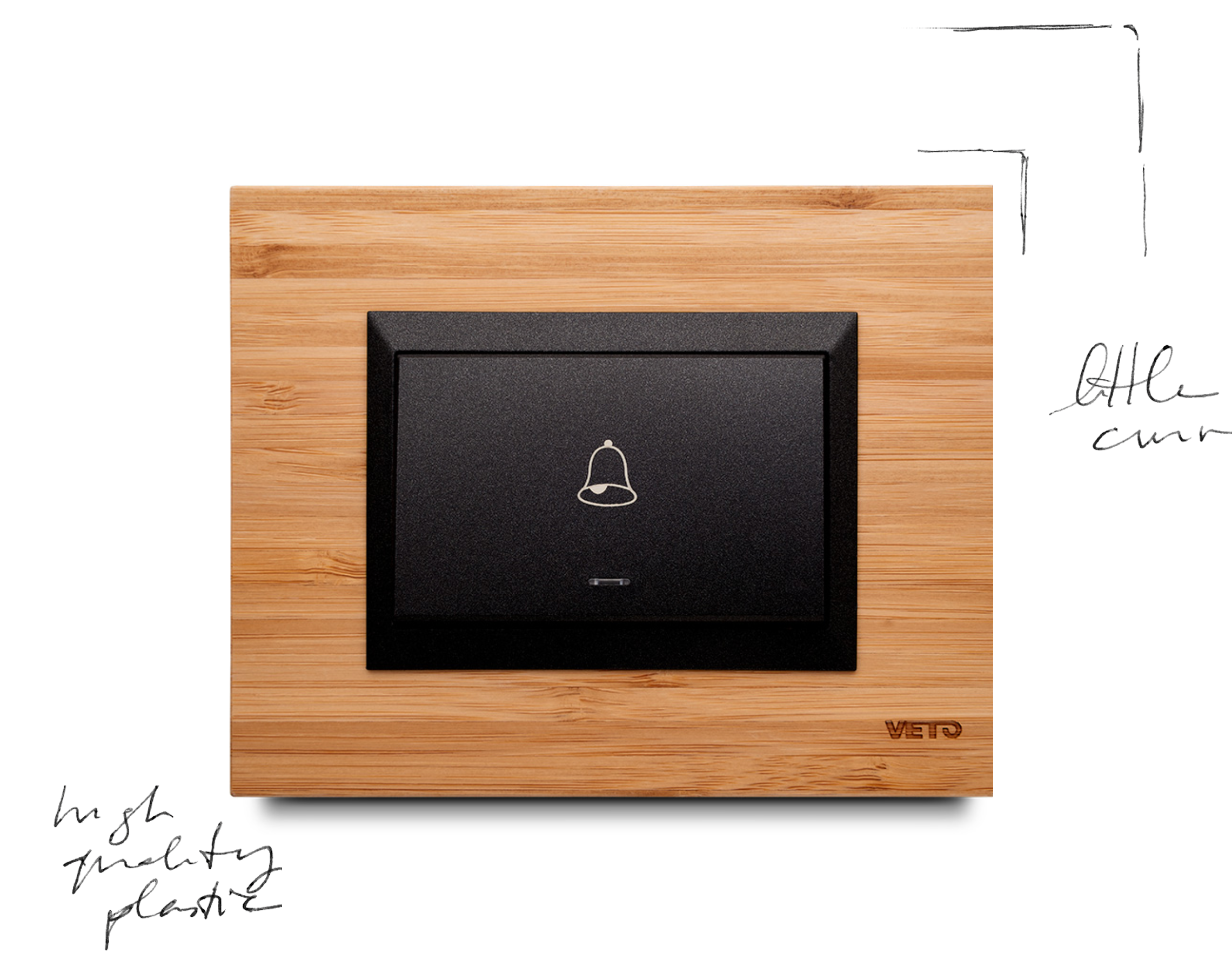 Wood grain frame switch with callout sketches